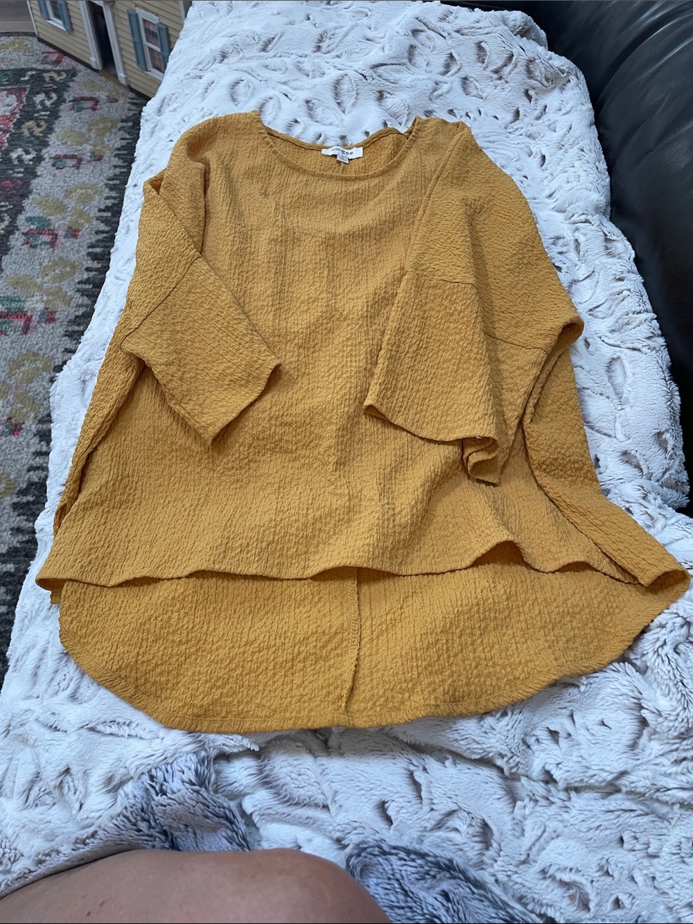 Umgee Mustard Textured High-Low Tunic Top